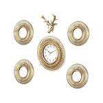 Combo Stag Wall Clock Set Of 6- Gold