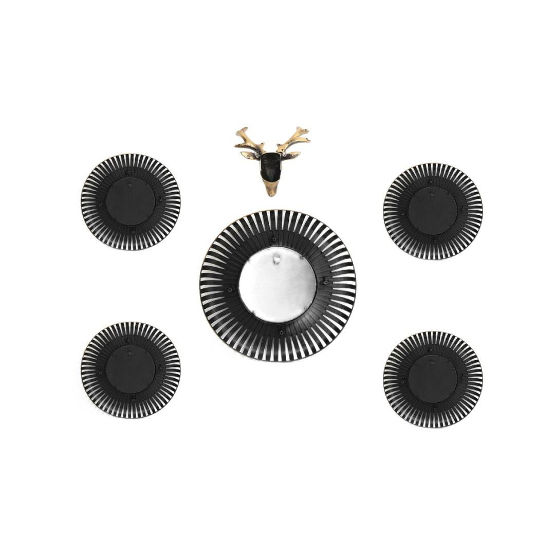 Combo Stag Wall Clock Set Of 6- Gold