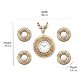 Combo Stag Wall Clock Set Of 6- Gold