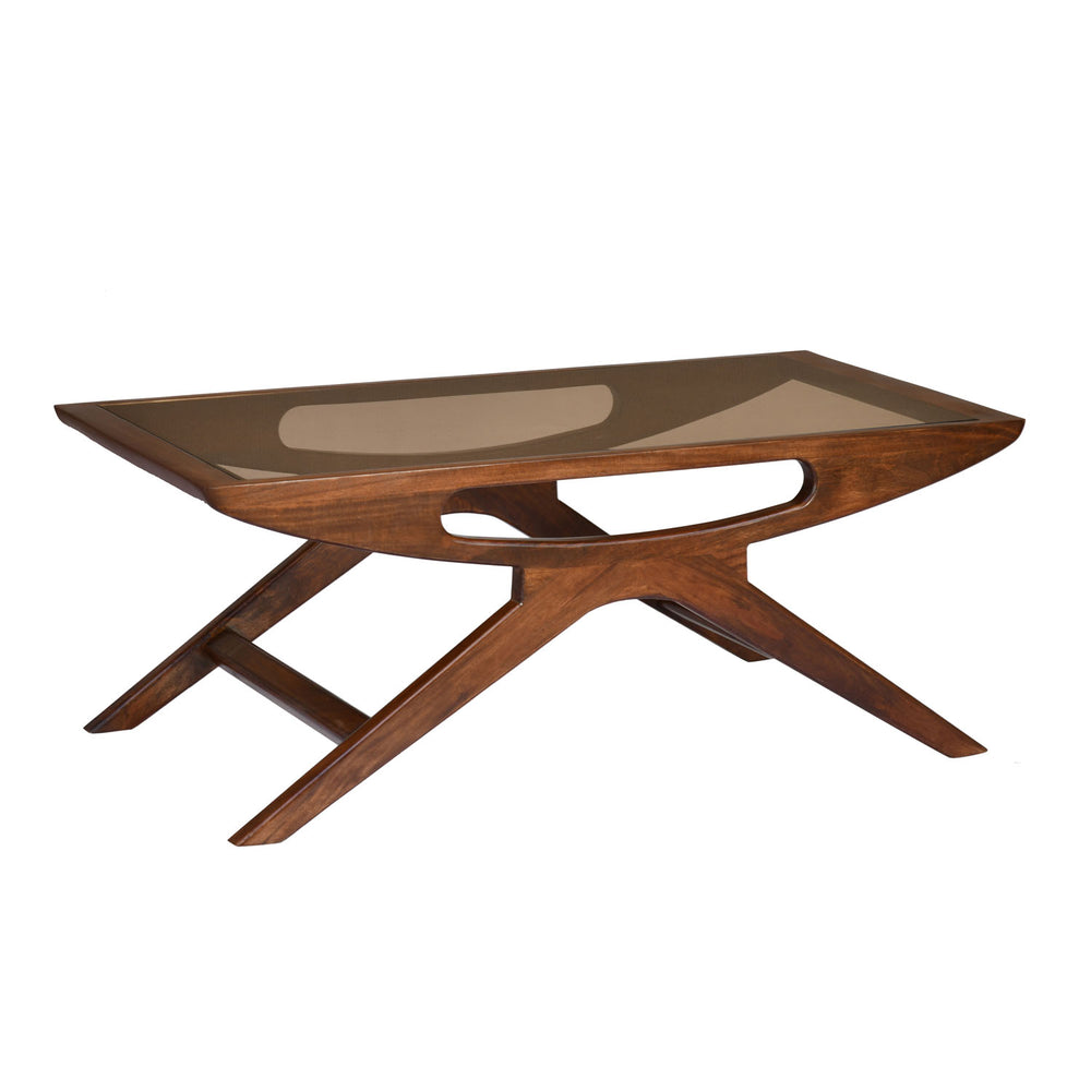Kingsley Solid Wood Glass Top Center Table (Red Walnut)