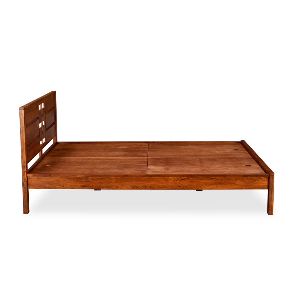 Konnect Solid Wood Queen Bed without Storage- Honey Walnut