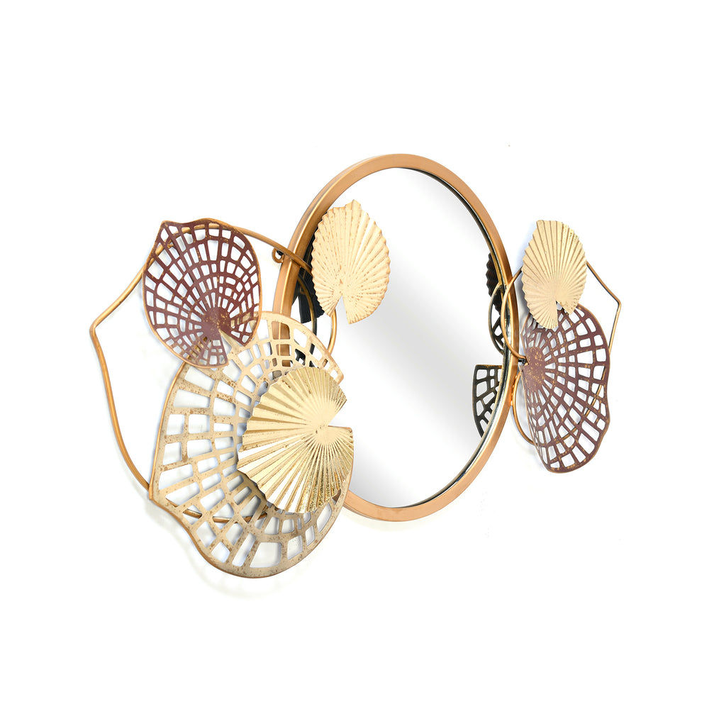 Reflexo Round Decorative Metal Frame Mirror- Brown & Gold