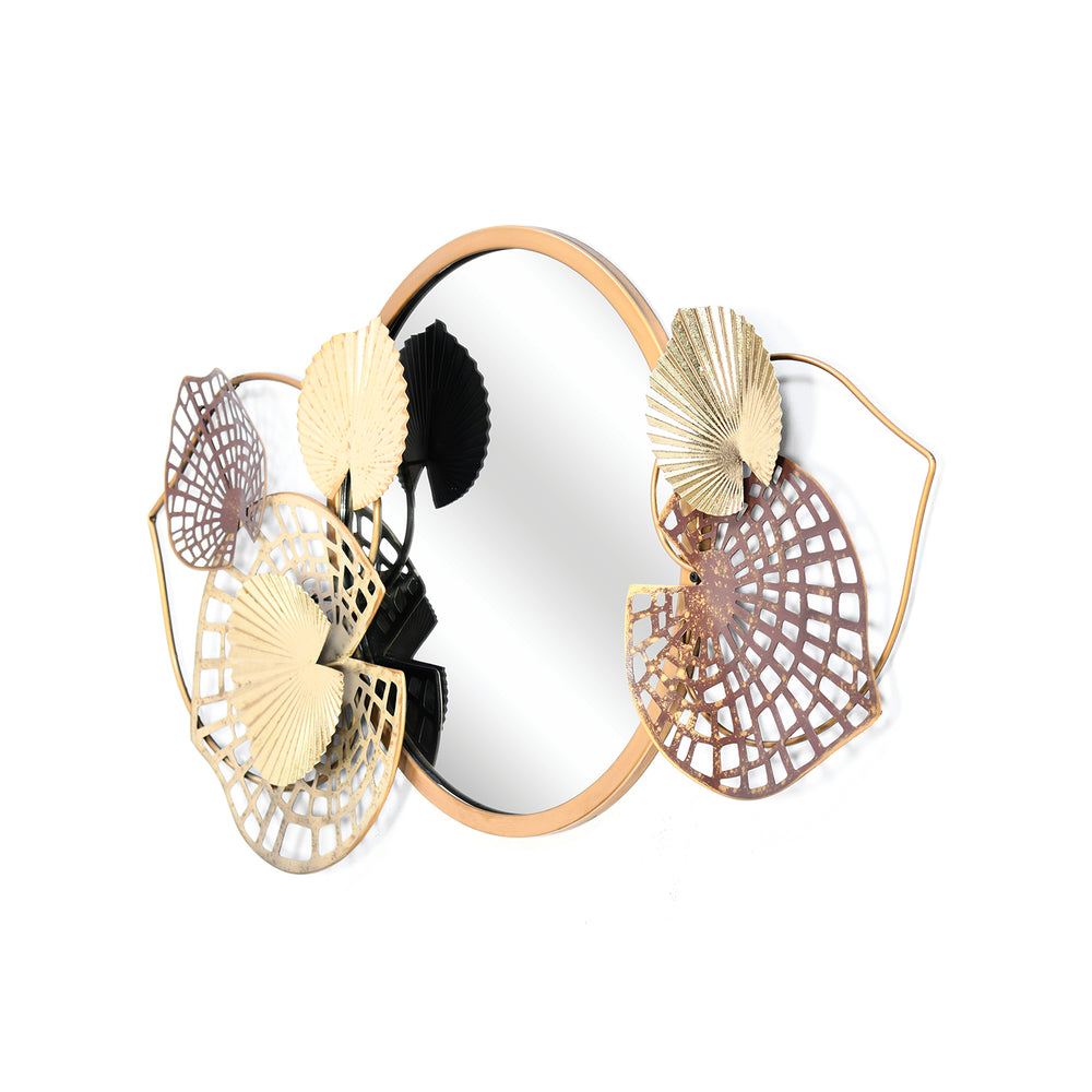 Reflexo Round Decorative Metal Frame Mirror- Brown & Gold