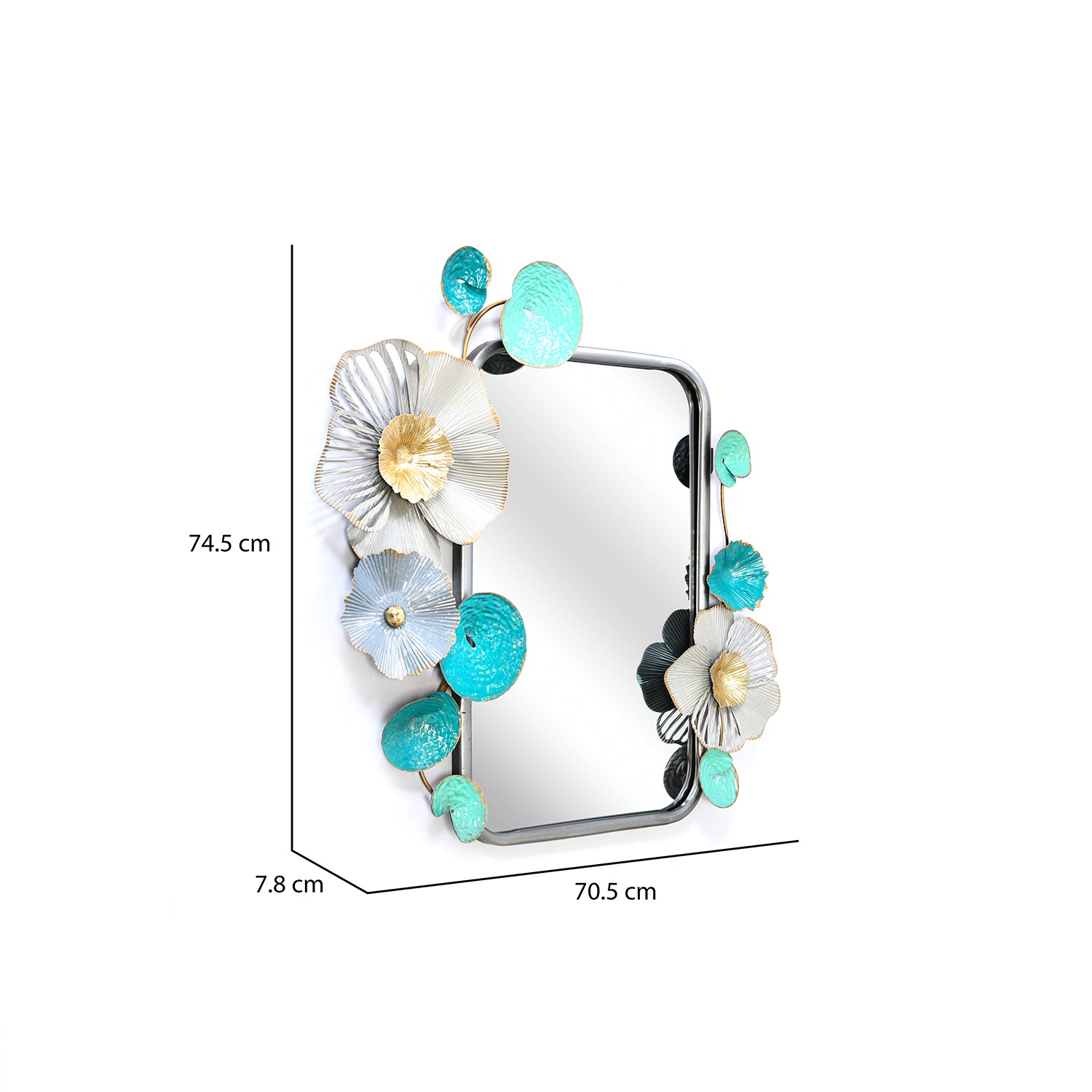 Flora Rectangular Decorative Metal Frame Mirror- Sea Green & Gold