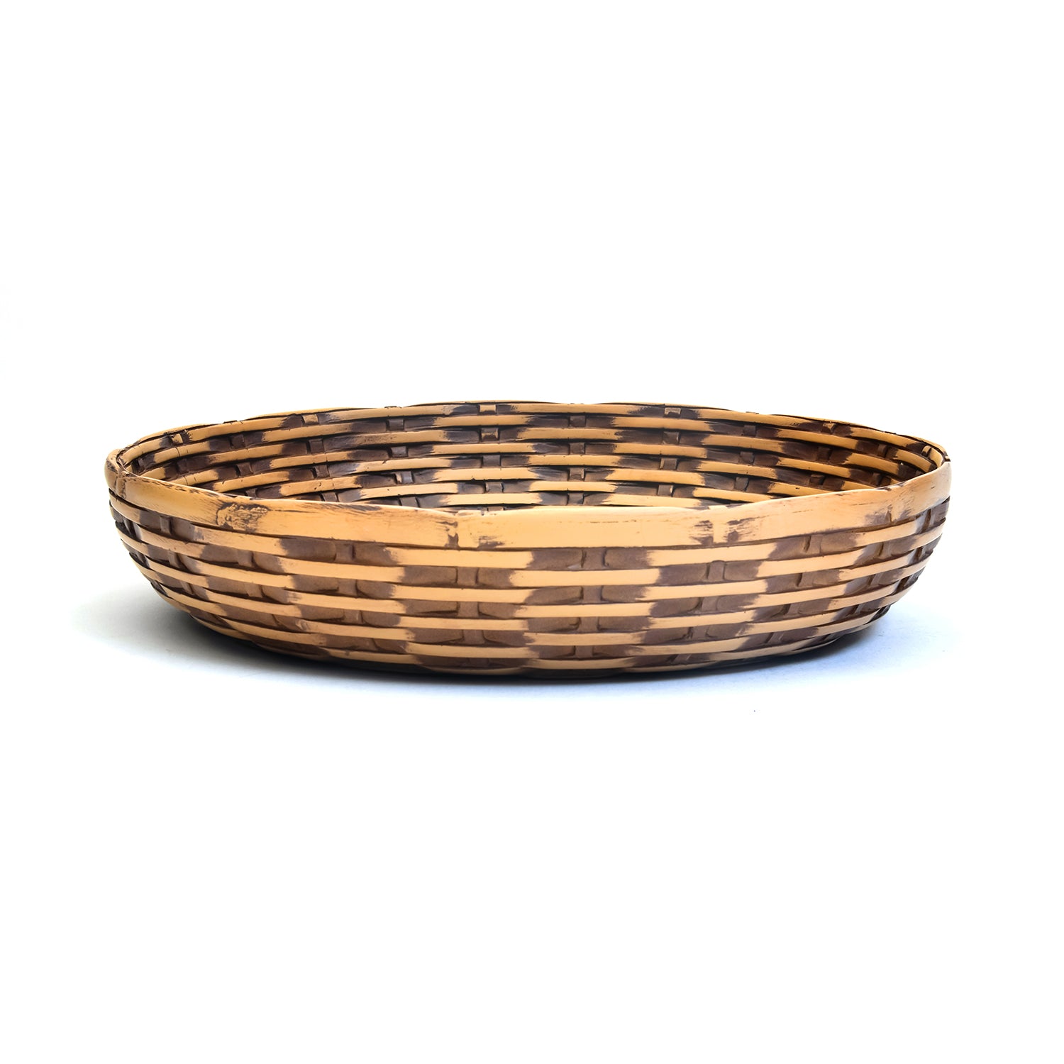 Rattan Round Polyresin Decorative Platter- Brown & Beige