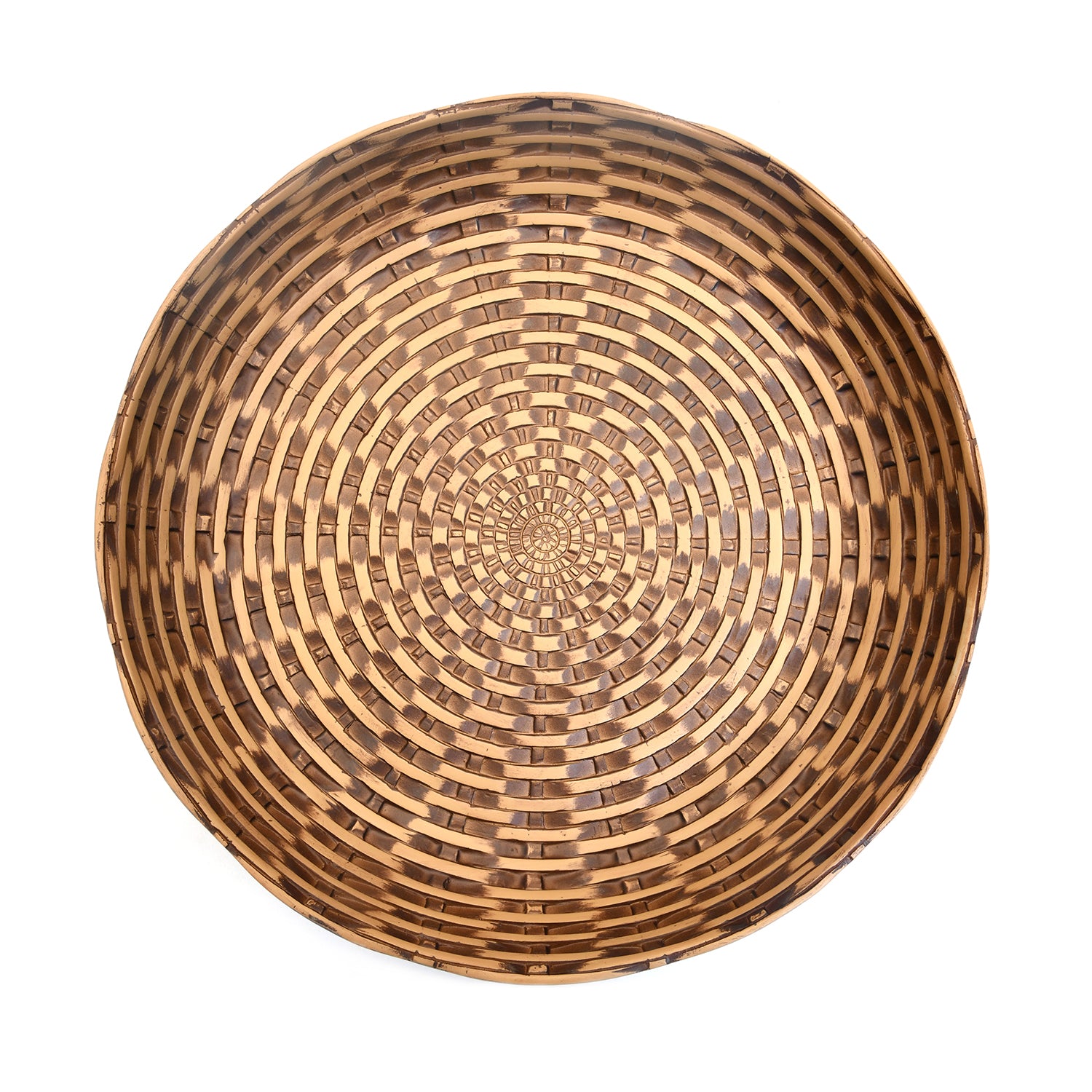 Rattan Round Polyresin Decorative Platter- Brown & Beige