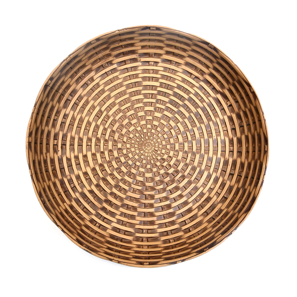 Rattan Round Polyresin Decorative Platter- Brown & Beige