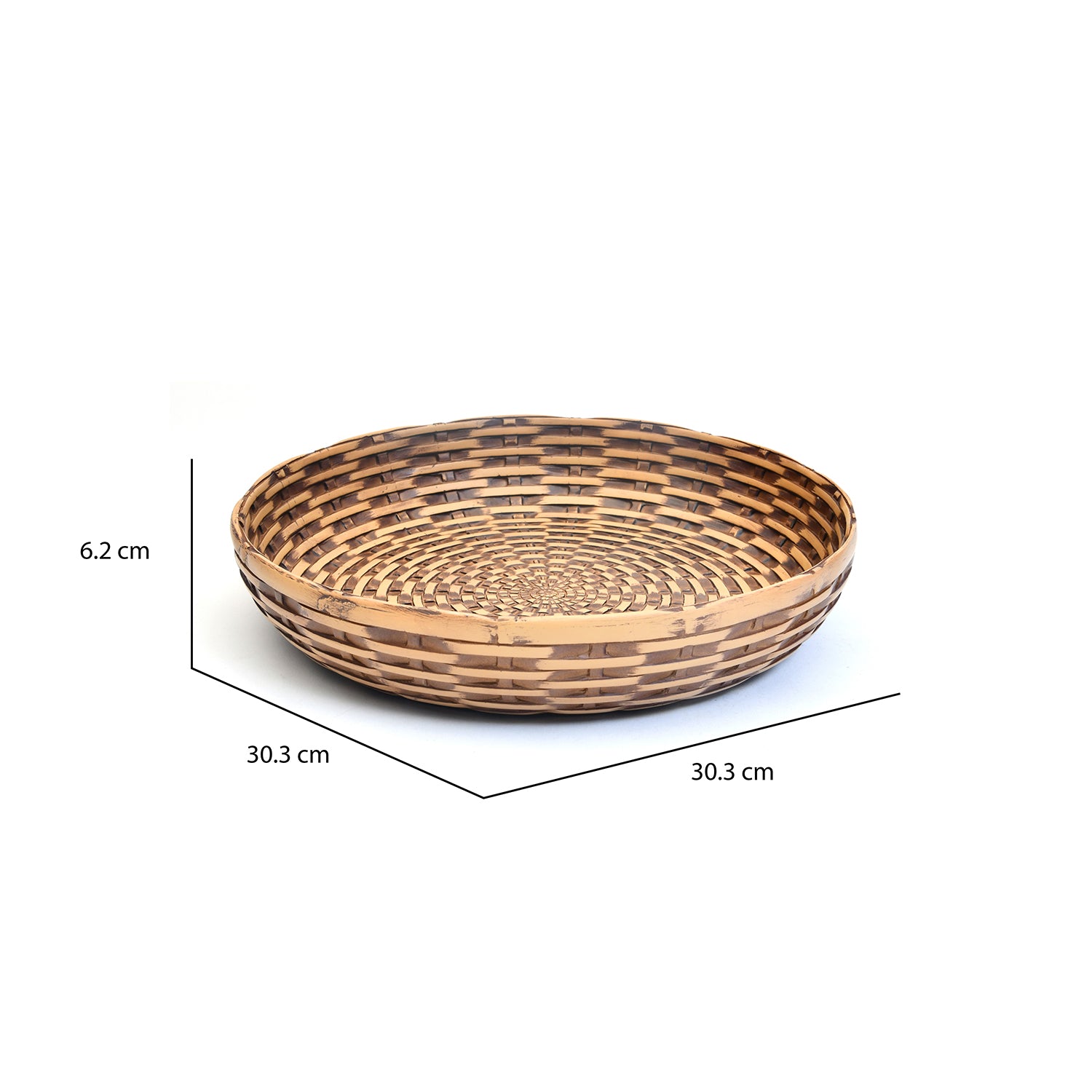Rattan Round Polyresin Decorative Platter- Brown & Beige