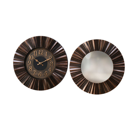Innova Wall Clock & Mirror Combo- Brown