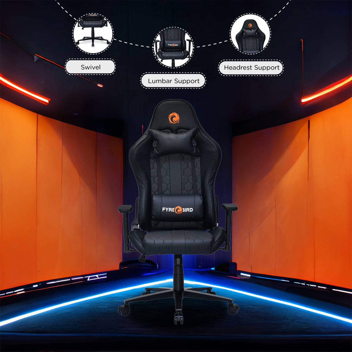 Nilkamal Canophy Leatherette Ergonomic Gaming Chair with Neck & Lumbar Pillow (Black)