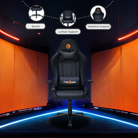 Nilkamal Canophy Leatherette Ergonomic Gaming Chair with Neck & Lumbar Pillow (Black)