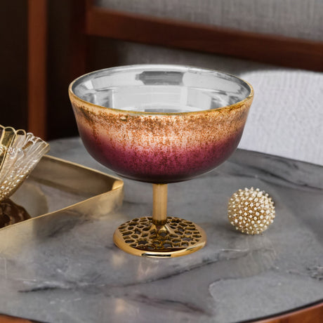 Nilkamal Decorative Metal & Glass Goblet Bowl (Onion & Gold)