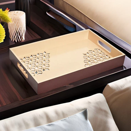 Nilkamal Mdf Rectangular Large Serving Tray Brown Beige