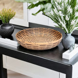 Rattan Round Polyresin Decorative Platter- Brown & Beige